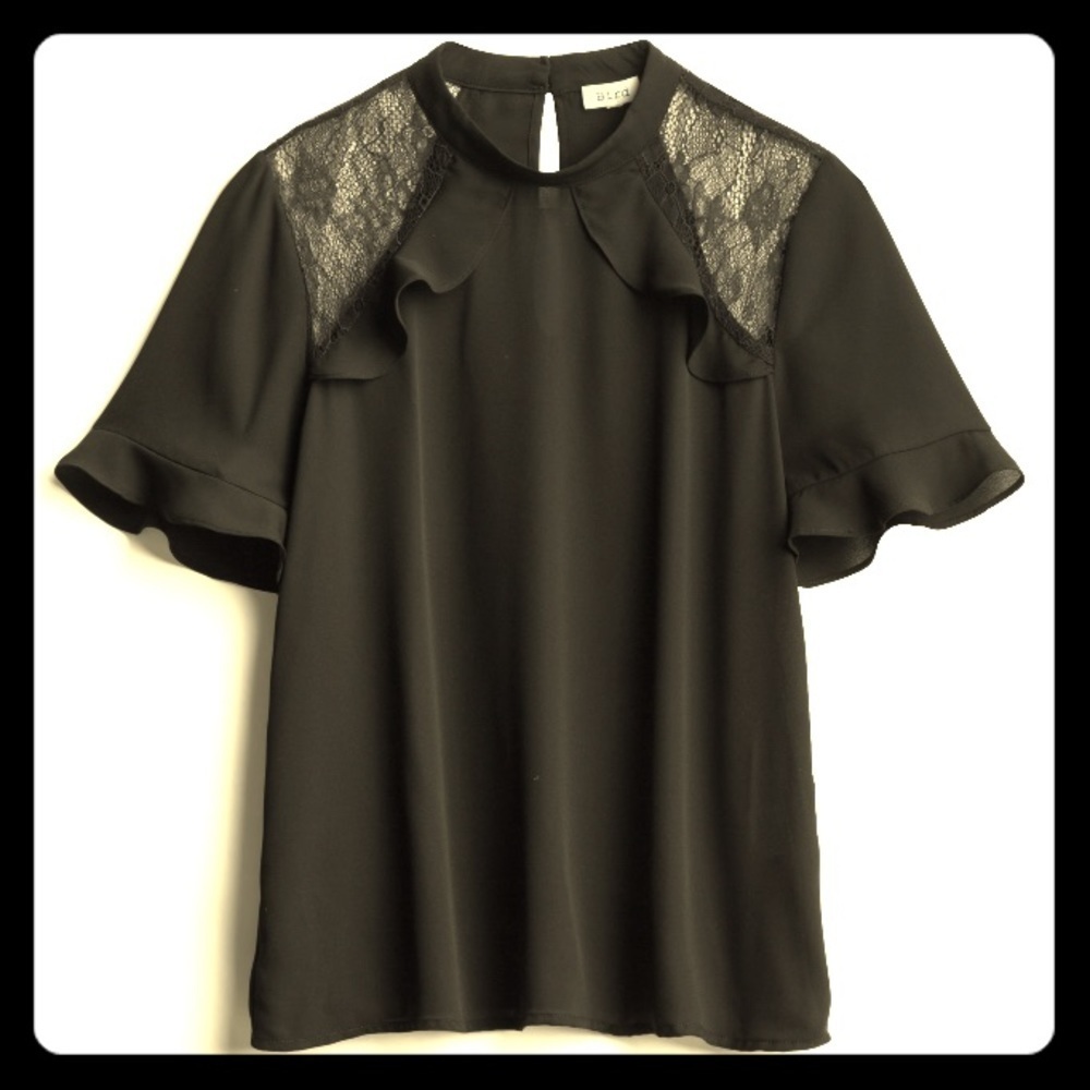 Bird Lace Flutter Sleeve Blouse Size Small black